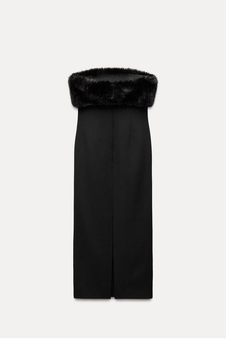 Black Fur Dress Women