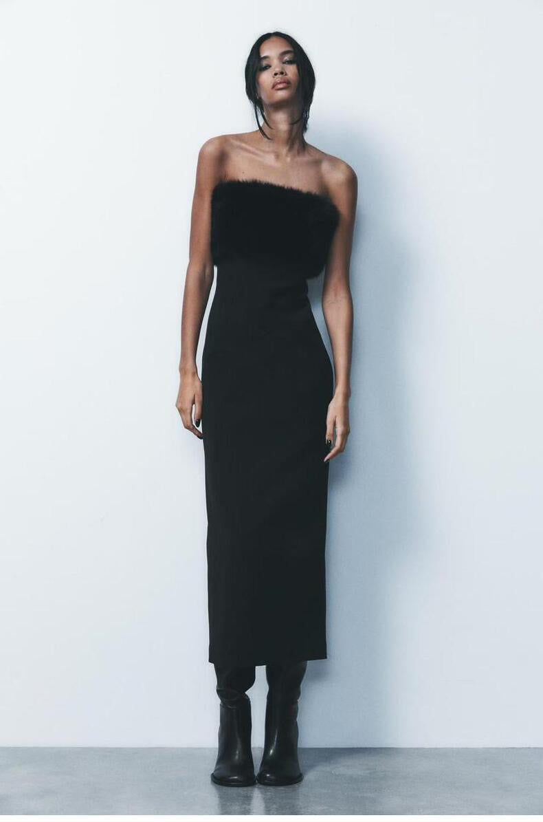Black Fur Dress Women