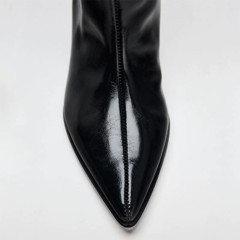 Black Leather Boots High Heels