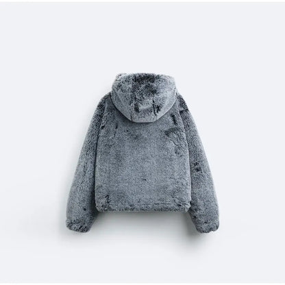 Manteau moelleux gris viral unisexe