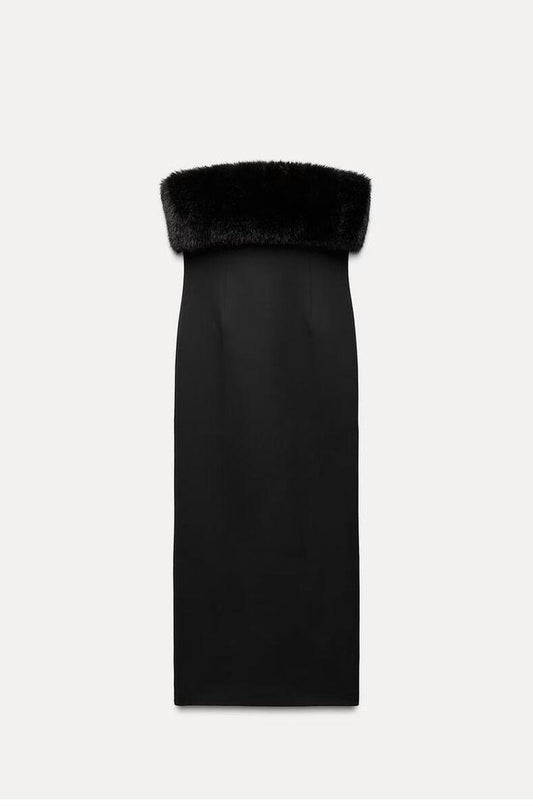 Black Fur Dress Women