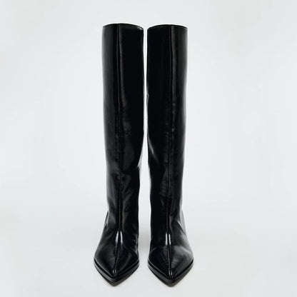 Black Leather Boots High Heels